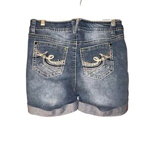 Wallflower Women’s Blue Jean Shorts Embroidered‎ Cuffed Stretch Size 5